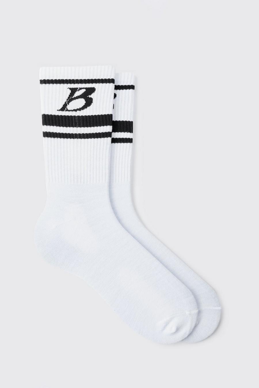 White 2 Pack B Varsity Sports Stripe Socks image number 1