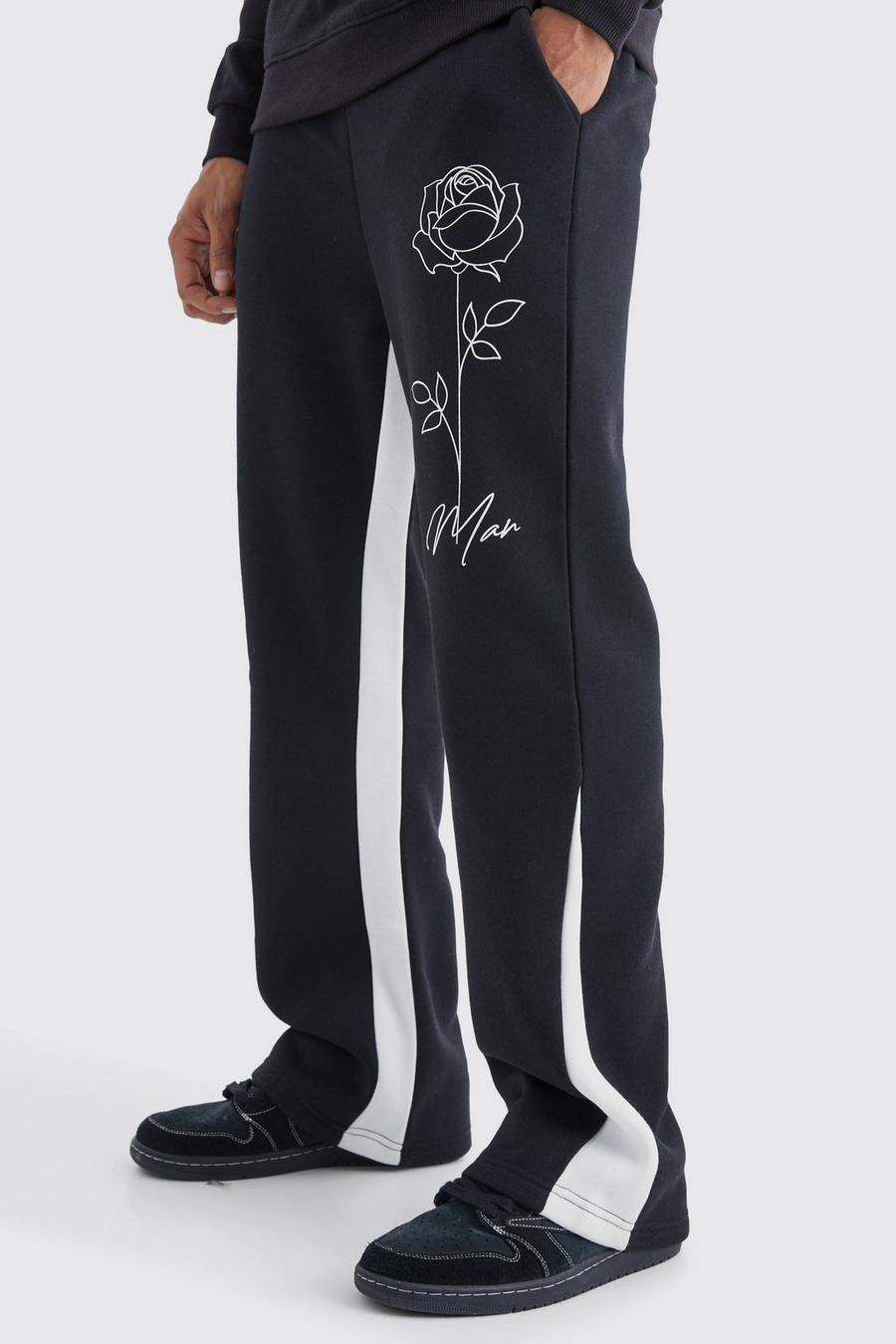 Pantalón deportivo MAN con refuerzo y estampado de rosas, Black image number 1