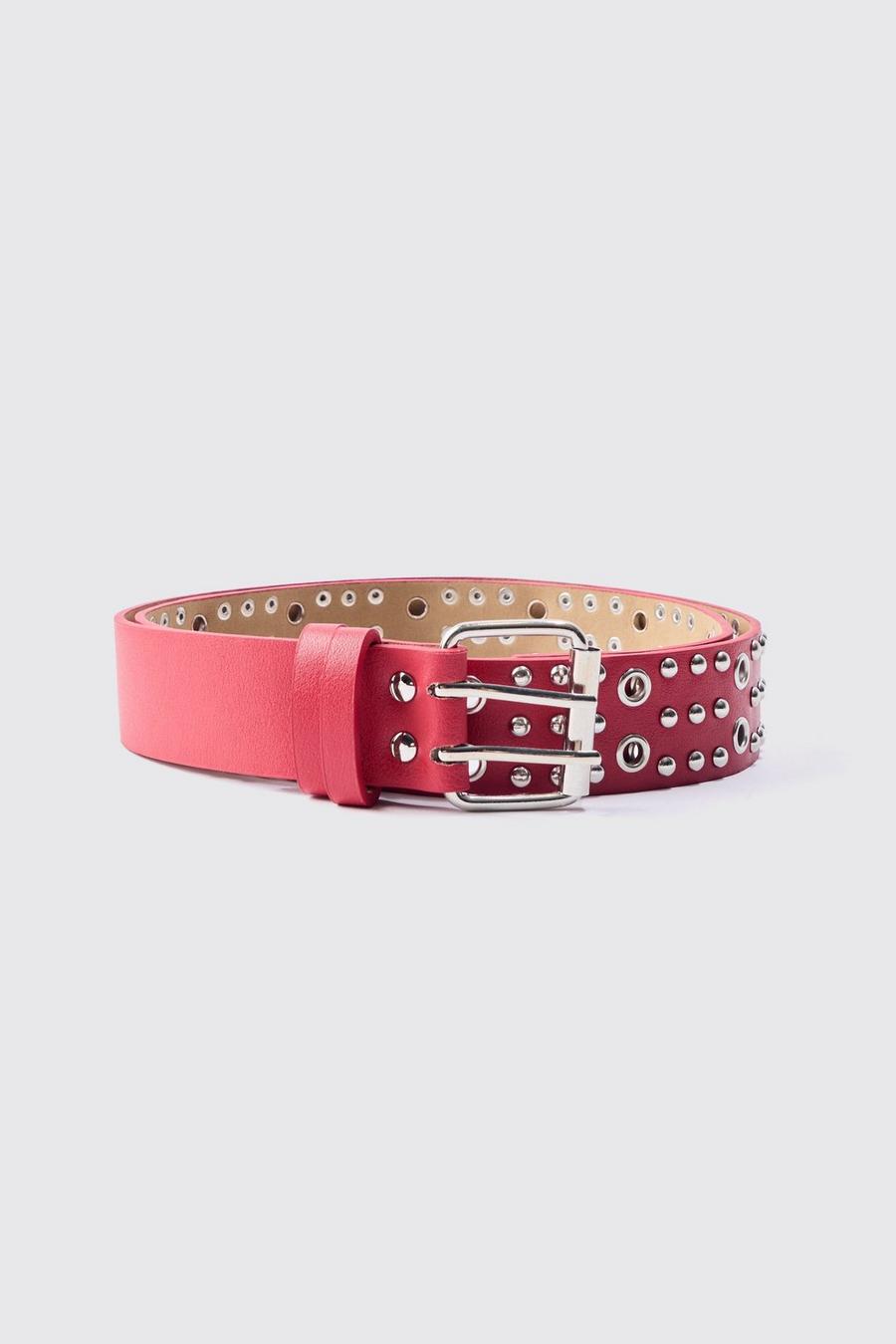 Cintura con fibbia color argento e borchie, Red