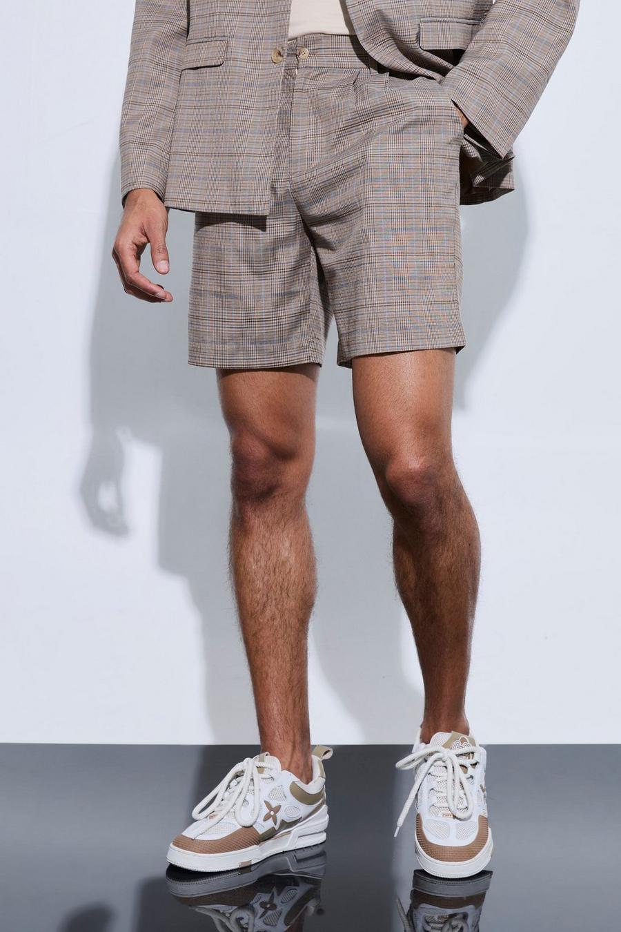 Brown Check Oversized Tailored Shorts