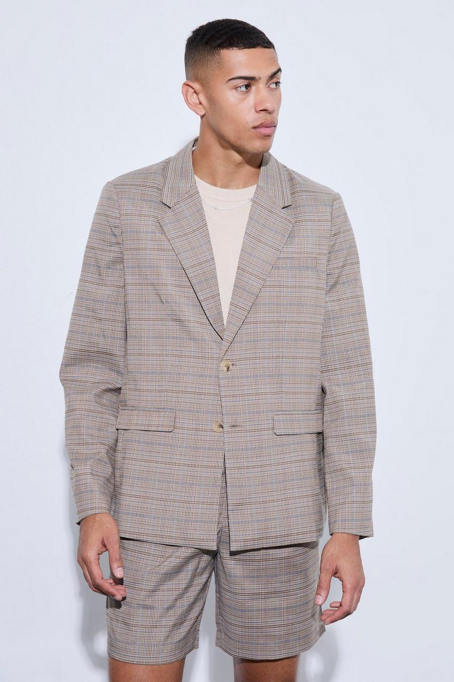Brown Check Oversized Boxy Blazer image number 1
