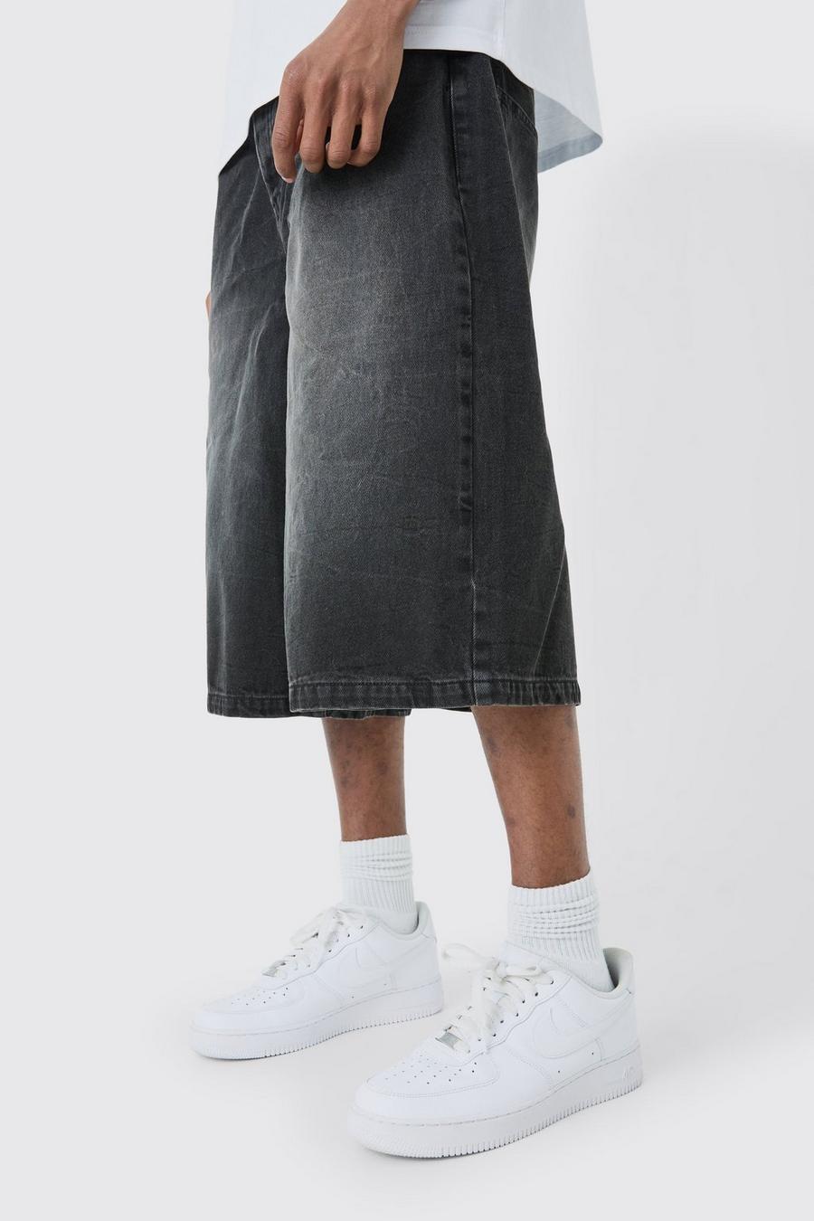 Tall Long Line Denim Jorts In Washed Black