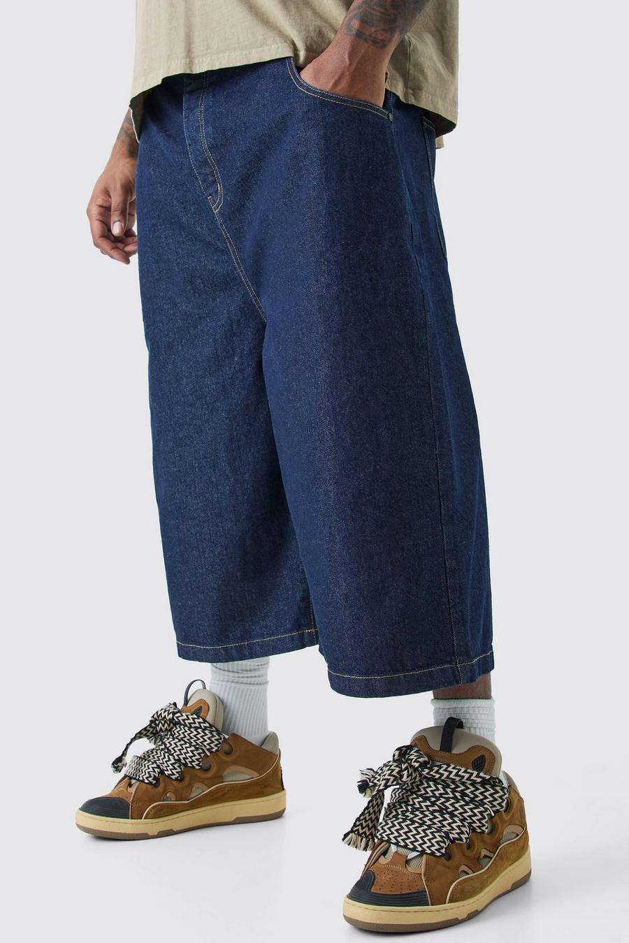 Plus lange Jeansshorts in Indigo-Waschung
