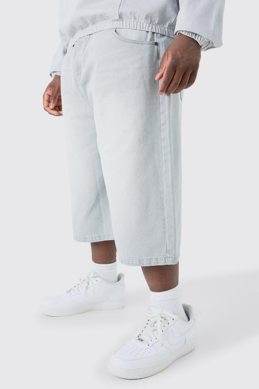 Grande taille - Short long en jean délavé, Grey