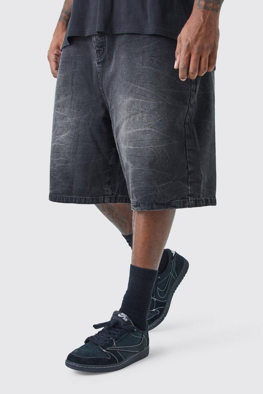 Grande taille - Short long en jean délavé, Washed black