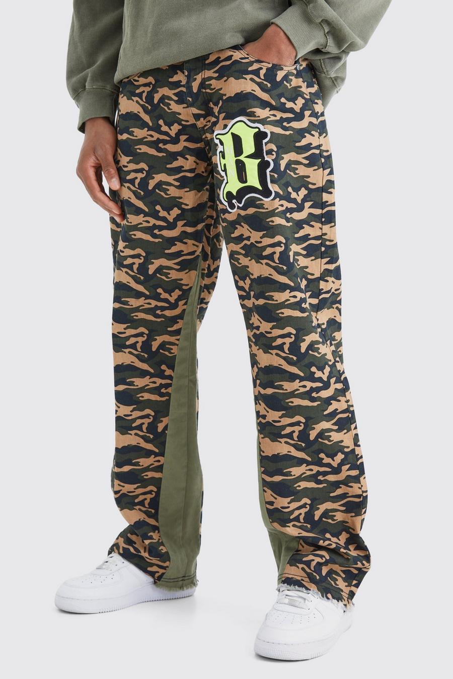 Pantalon flare à écusson camouflage, Khaki