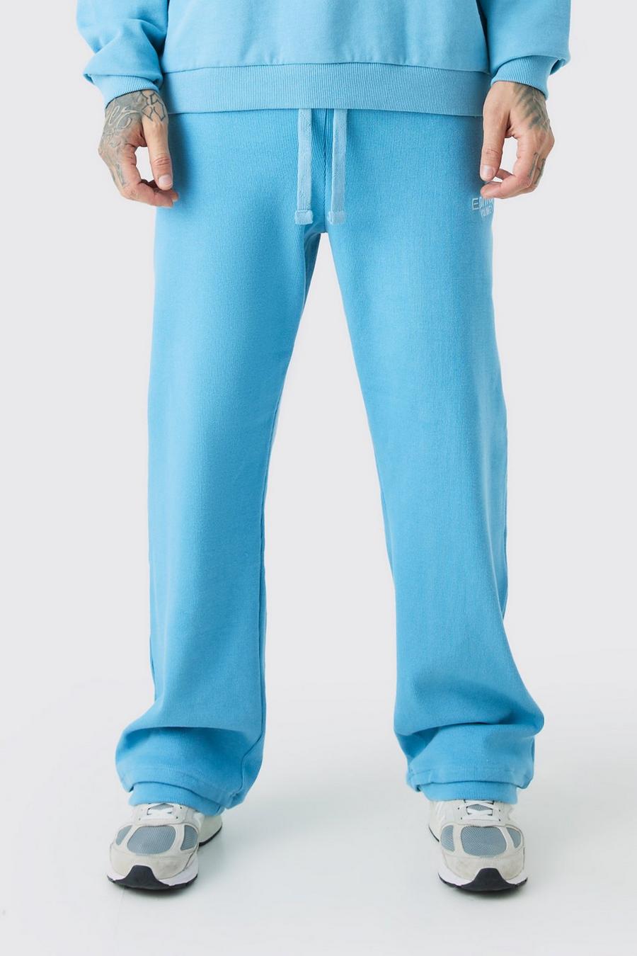 Pantalón deportivo Tall recto de canalé grueso con abertura en el bajo EDITION, Blue