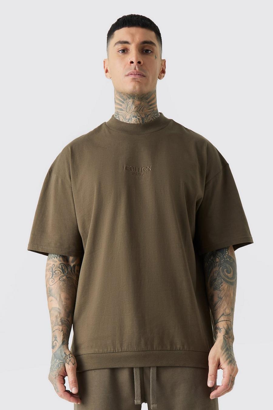 Camiseta Tall oversize gruesa con cremallera en el bajo y estampado de EDITION, Chocolate
