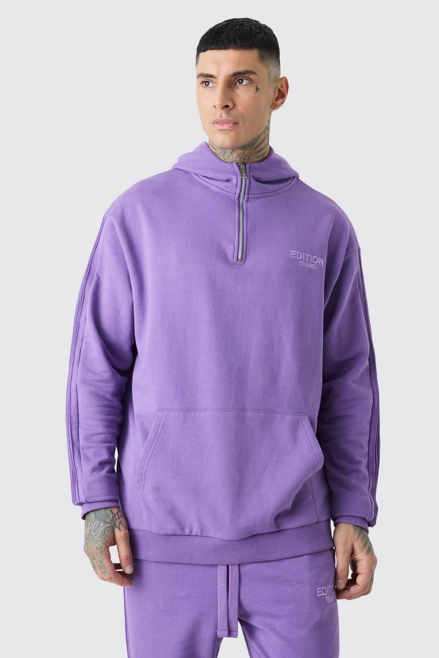 Tall - Sweat à capuche oversize épais à col zippé, Purple