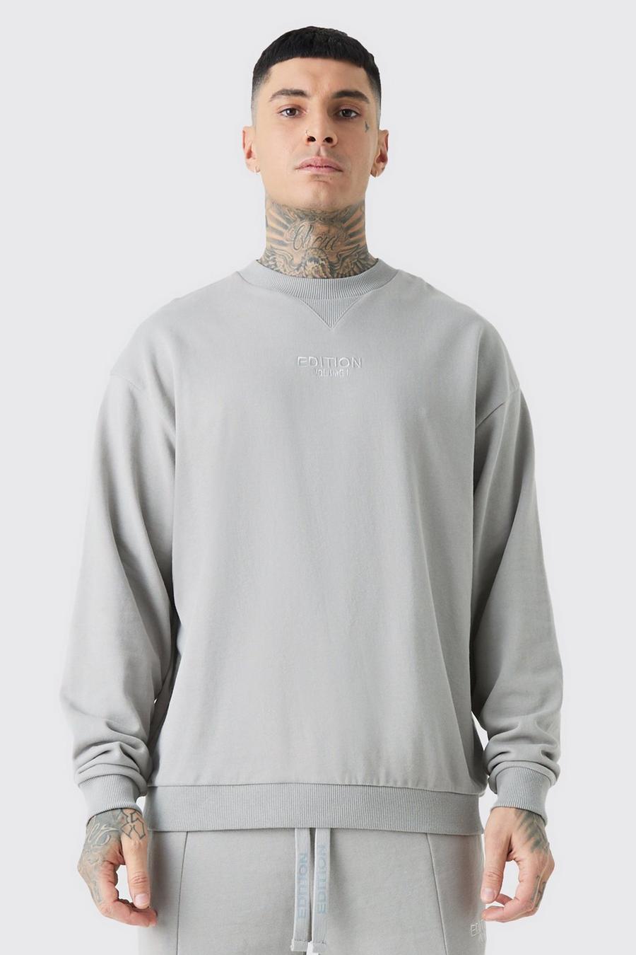 Tall Oversize Sweatshirt mit Edition-Print, Grey