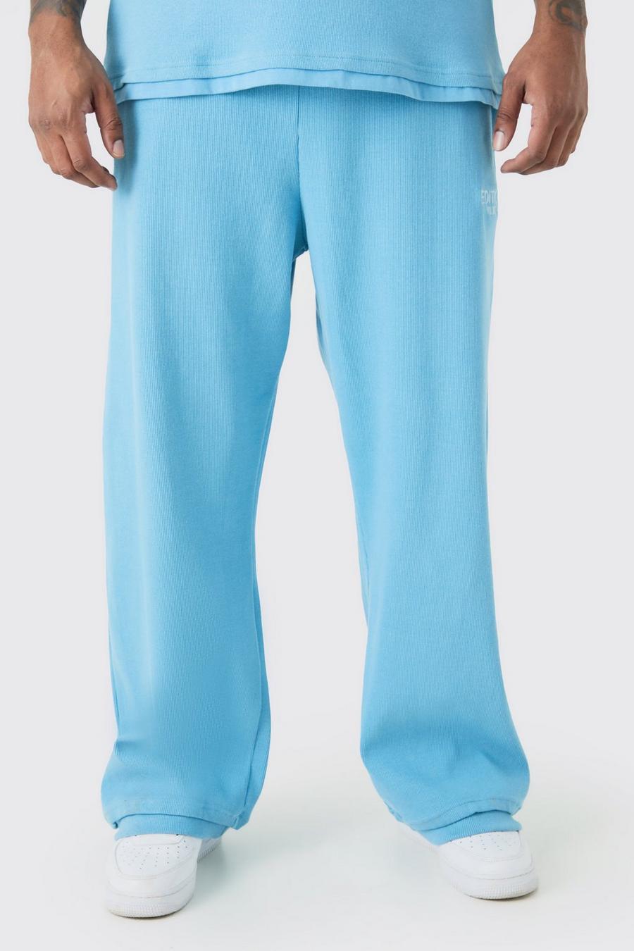Pantaloni tuta Plus Size EDITION pesanti dritti a coste con spacco sul fondo, Blue