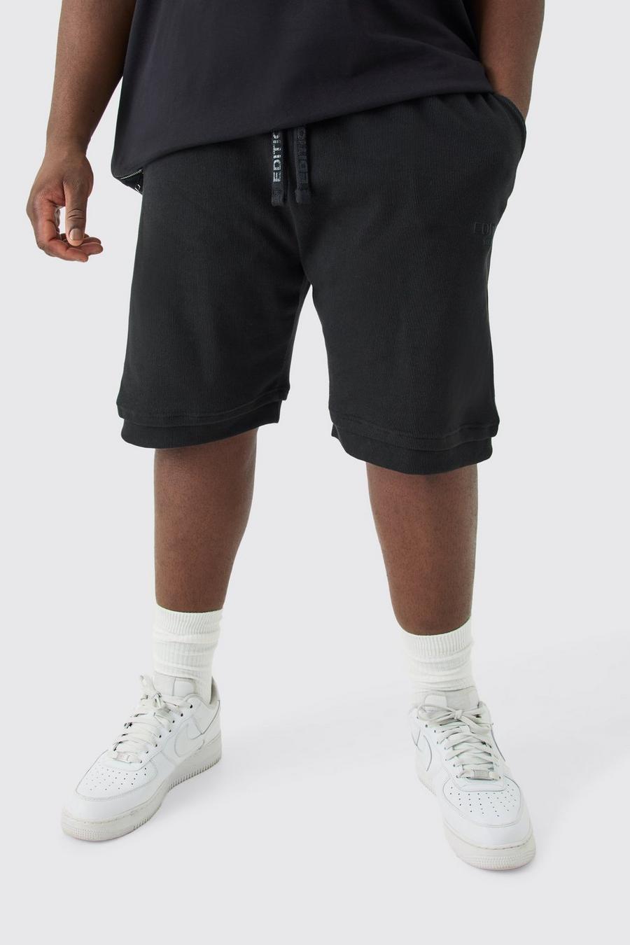 Black Plus Dikke Geribbelde Baggy EDITION Shorts