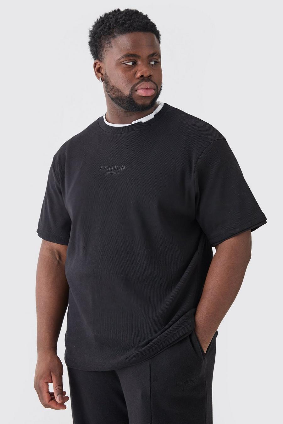 Camiseta Plus EDITION gruesa de canalé con capa falsa, Black