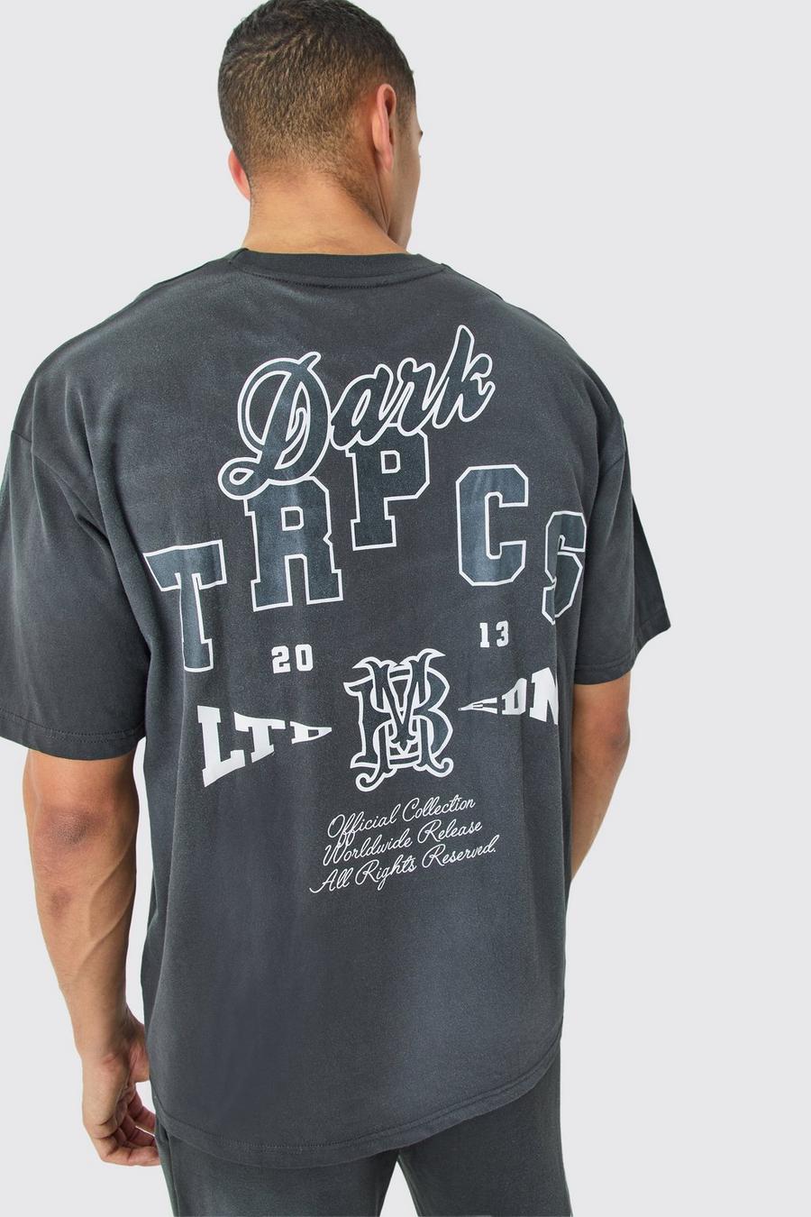 T-shirt oversize délavé à imprimé tropical, Grey image number 1