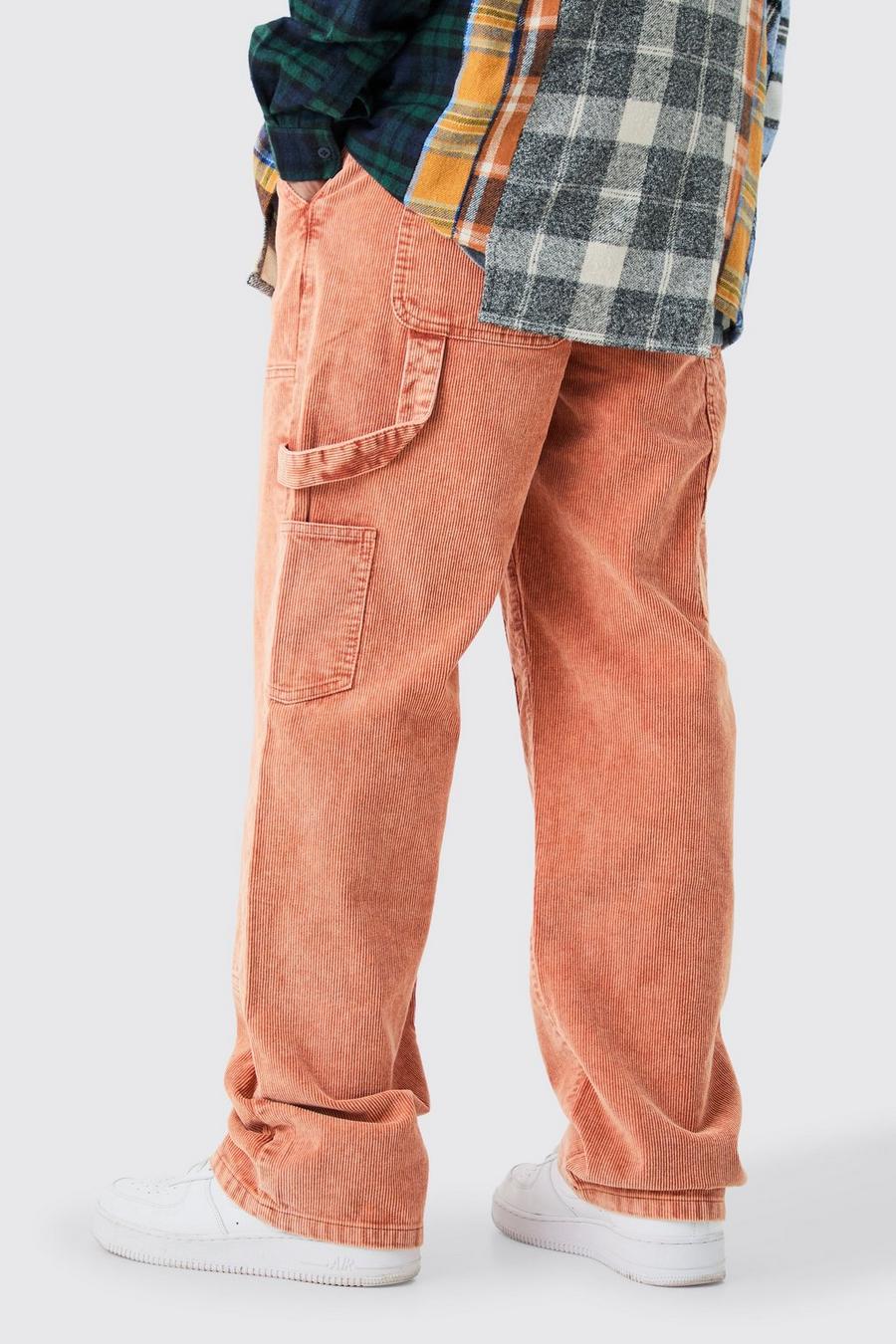 Baggy Carpenter Acid Wash Cord Trouser In Burnt Orange image number 1