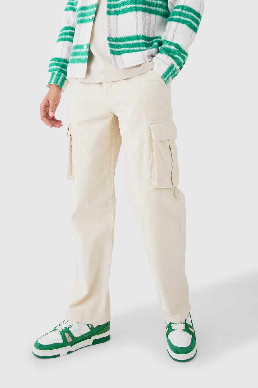 Relaxed Cargo Cord Trouser In Sand