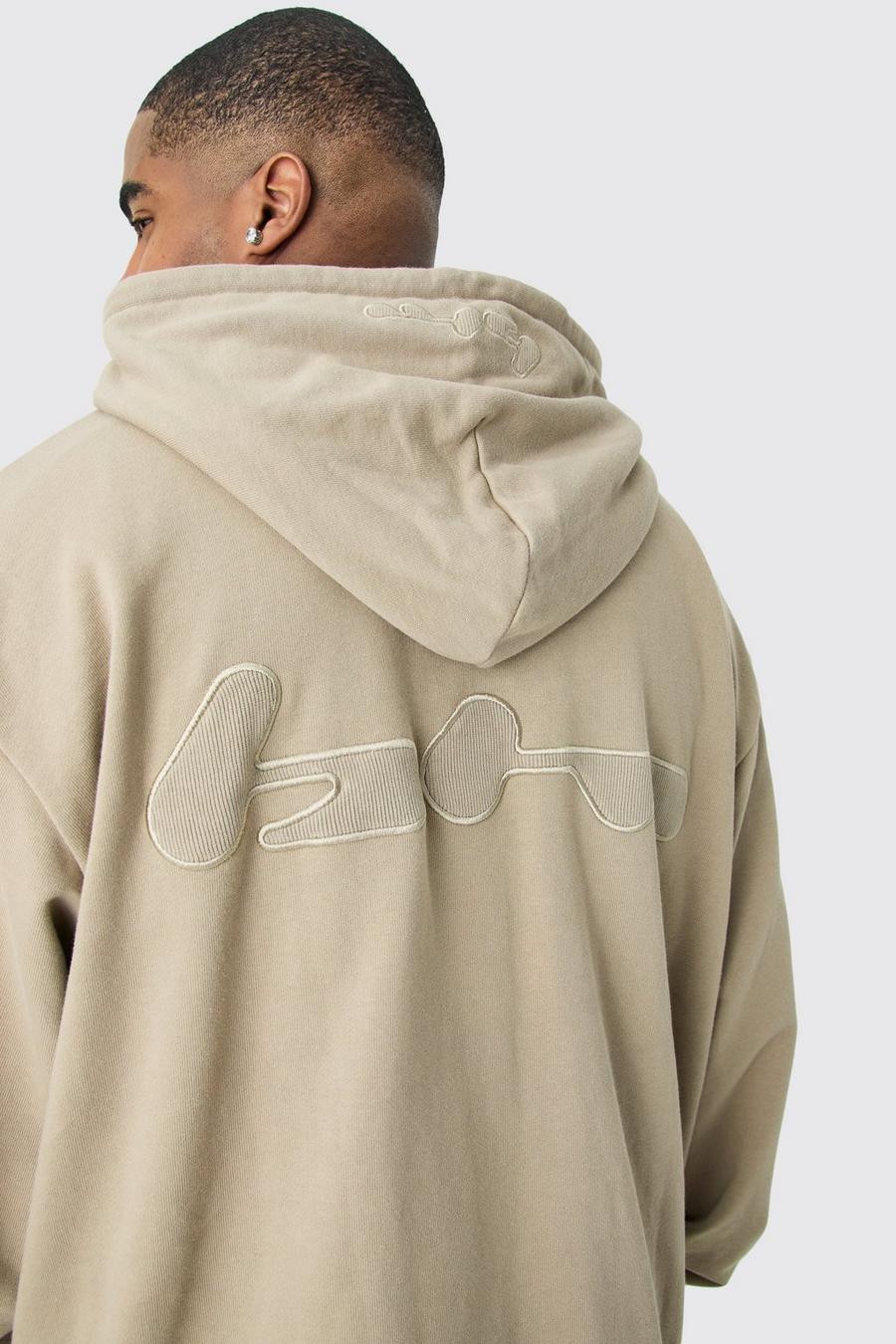 Pale grey Plus Oversized Loopback Ribbed Applique Hoodie