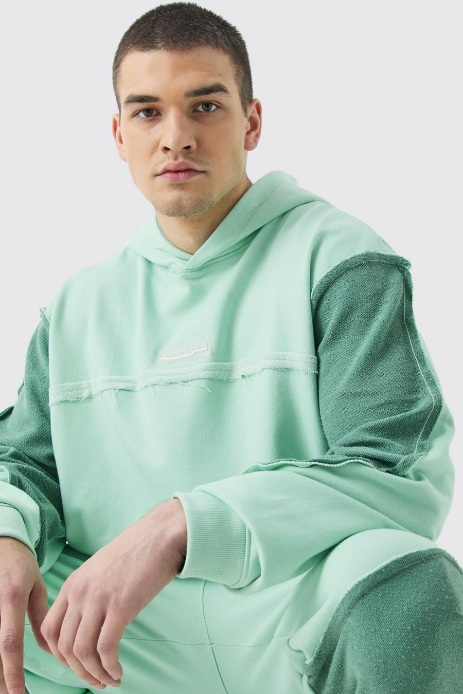 Mint Tall Oversize hoodie med paneler och rå kant image number 1