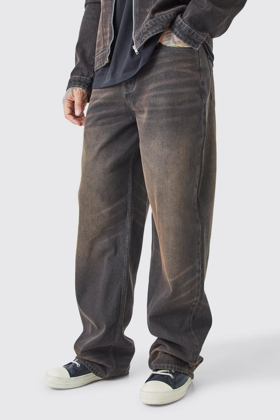 Jeans Tall extra comodi in denim rigido slavato, Brown