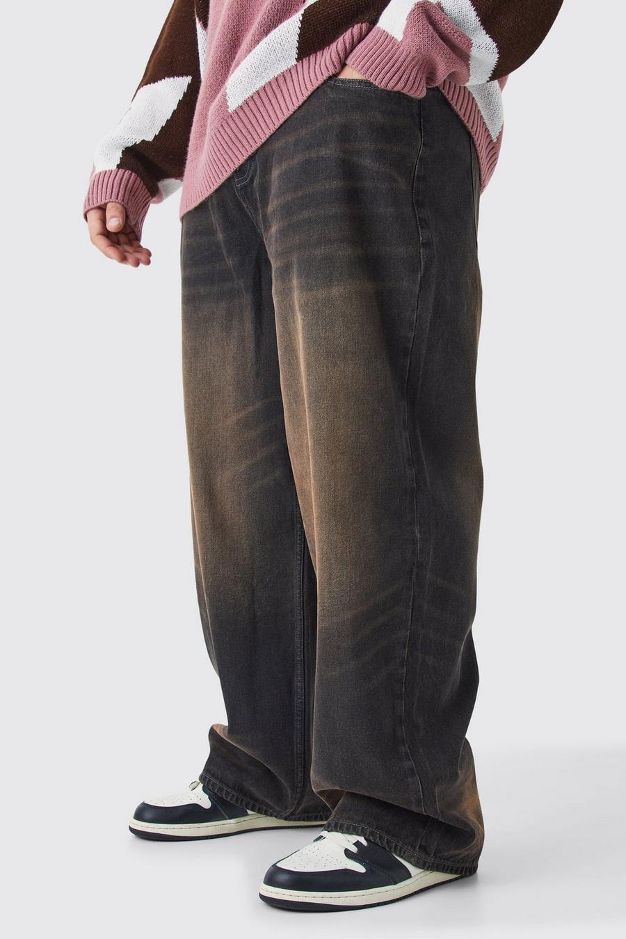 Brown Plus Baggy Rigid Washed Jeans image number 1