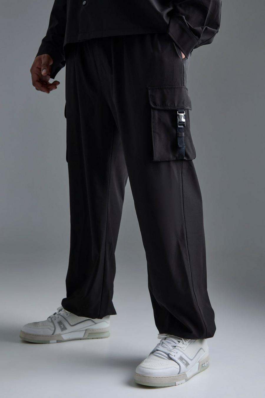 Pantaloni Cargo Plus Size in Stretch tecnico con vita elasticizzata, Black