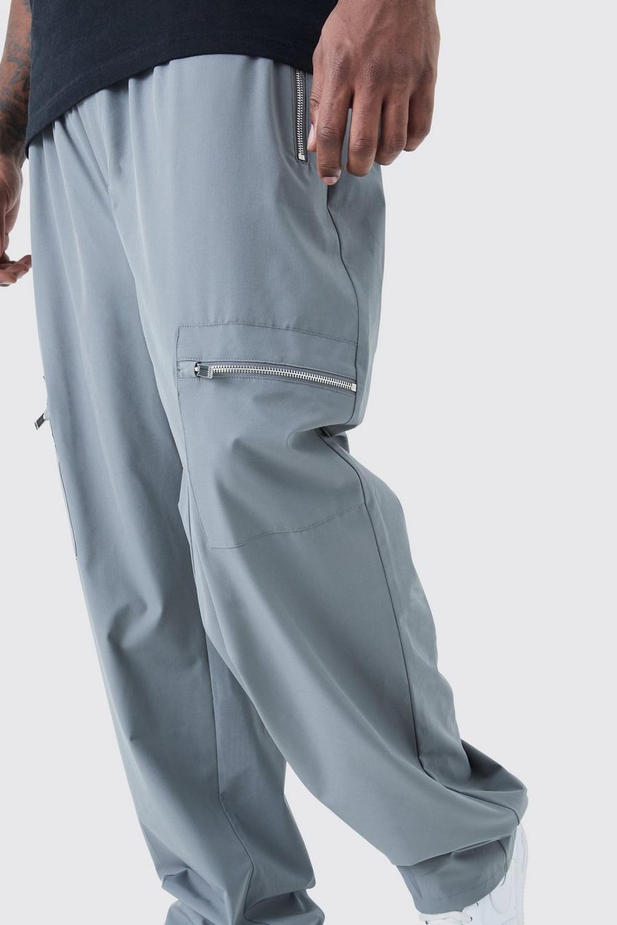 Pantaloni Cargo Plus Size in Stretch tecnico elasticizzato con vita elasticizzata, Charcoal