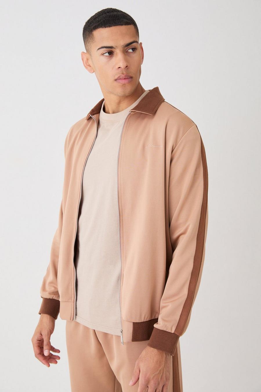 Brown Tricot Homme Embroidered Tape Track Jacket