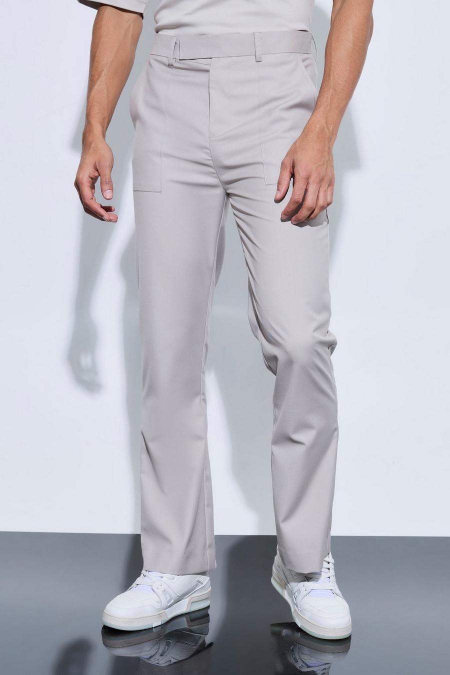 Stone Oversized Pocket Flared Tailored Trousers