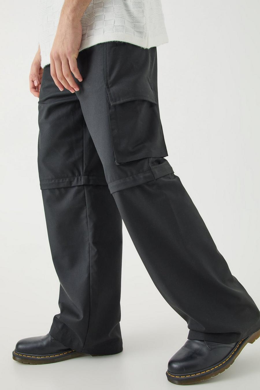 Black Tailored Zip Off Cargo Hybrid Trousers image number 1