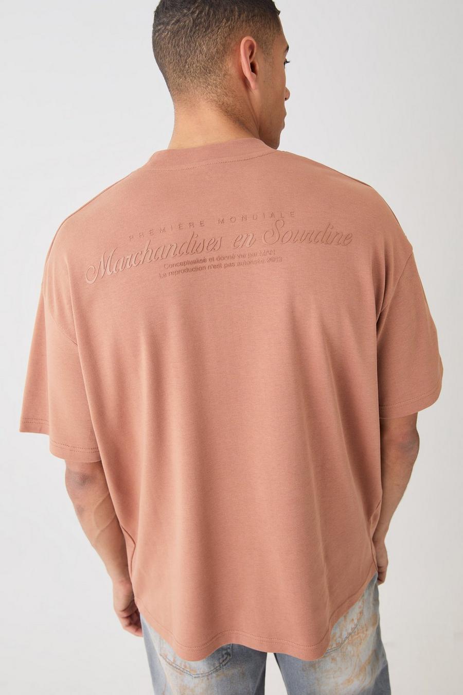 Brown Oversized Extended Neck Printed T-shirt