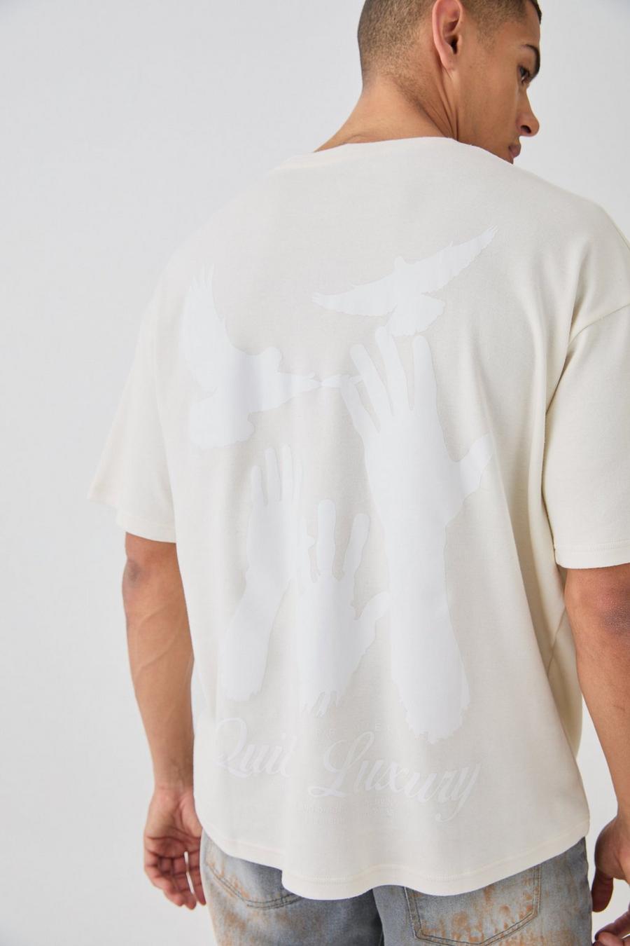 Oversize T-Shirt mit Quiet Luxury Stickerei, Stone