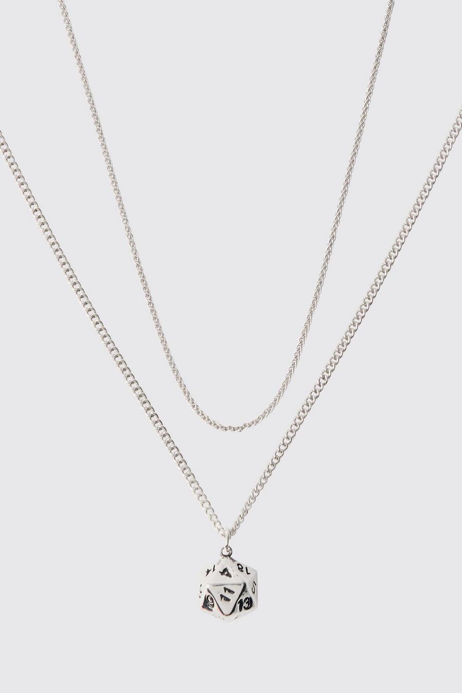Silver Dice Pendant Multi Layer Necklace