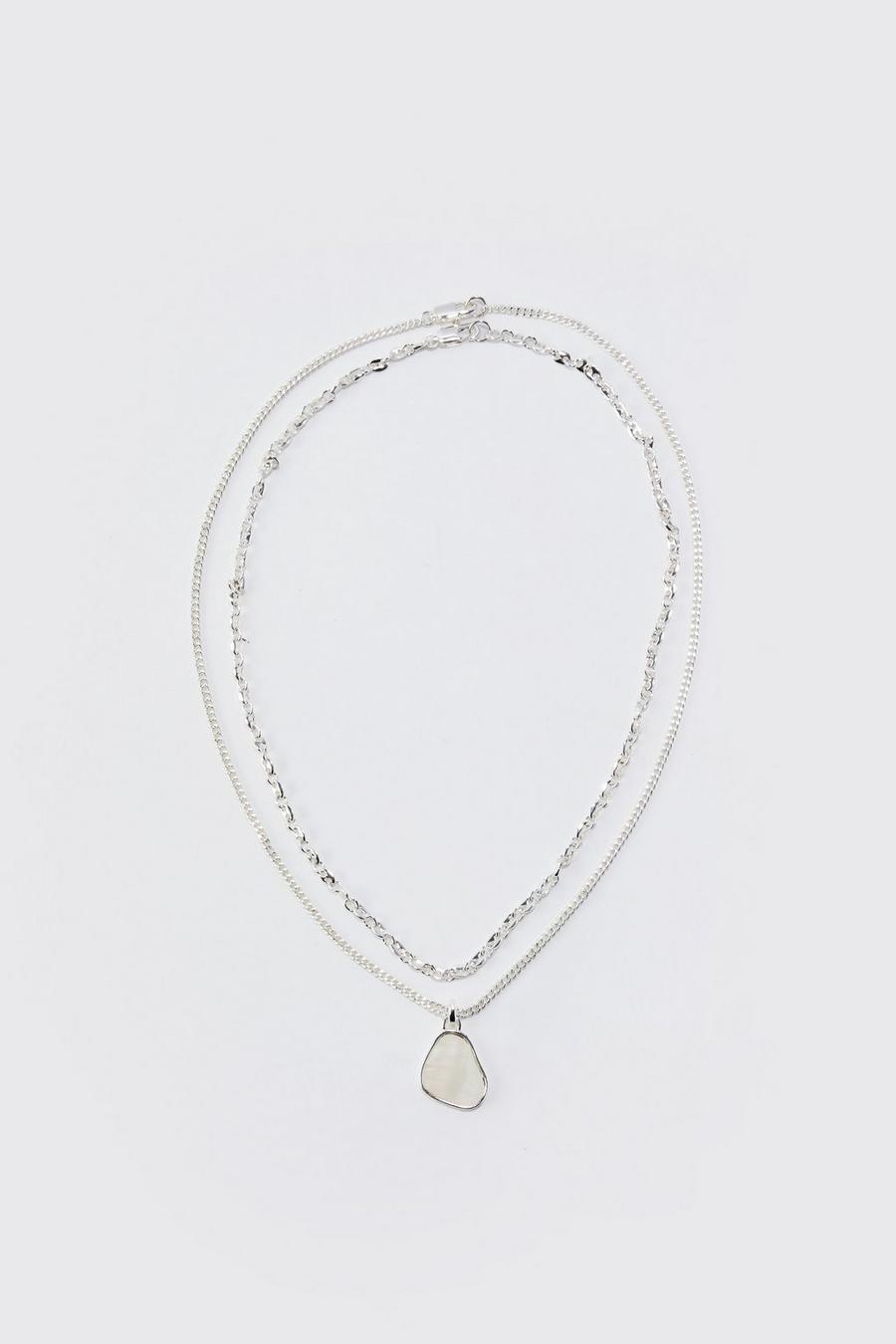 Silver Longer Length Multi Layer Pendant Necklace image number 1