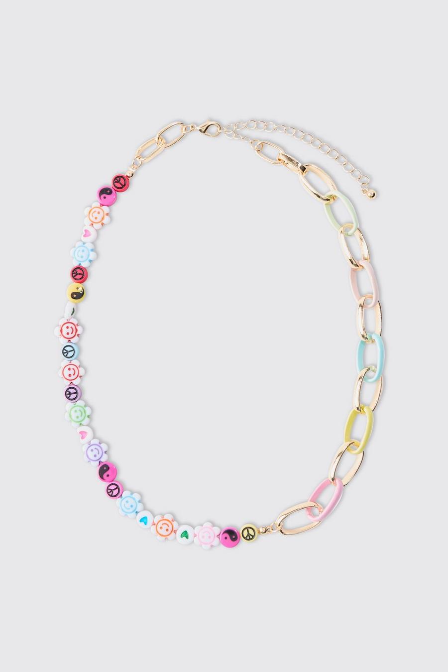 Collier en chaîne et perle multicolores, Multi