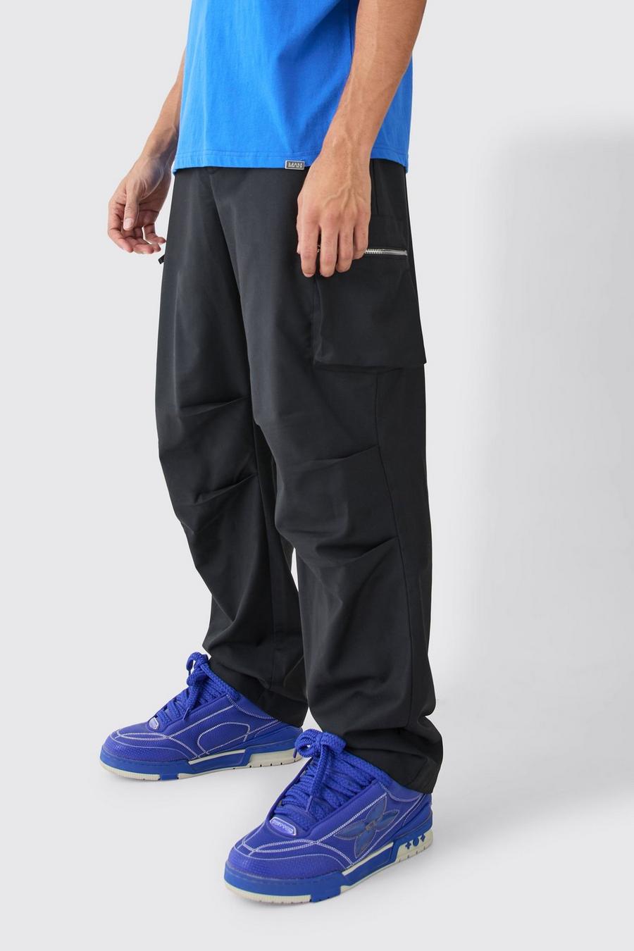 Black Technical Stretch Cargo Parachute Pants image number 1