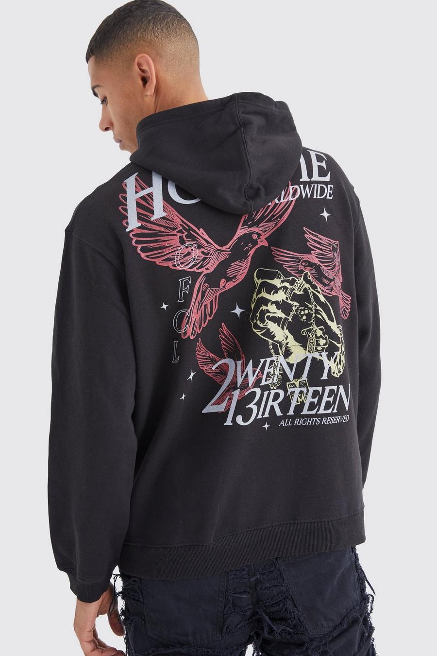 Black Oversized Homme Graphic Hoodie 