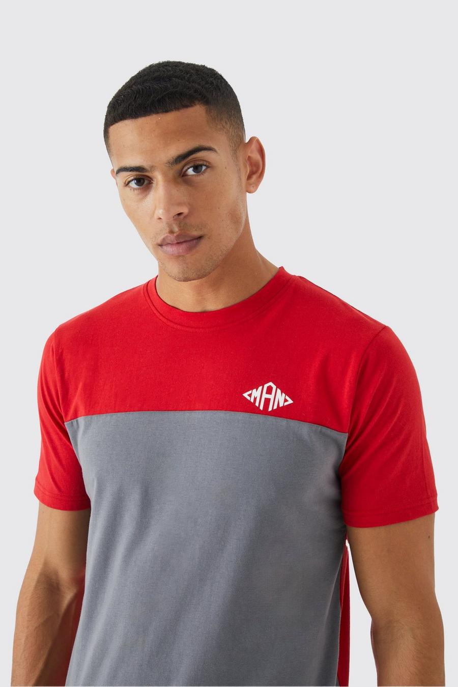 Red Man Geruit Slim Fit Color Block T-Shirt
