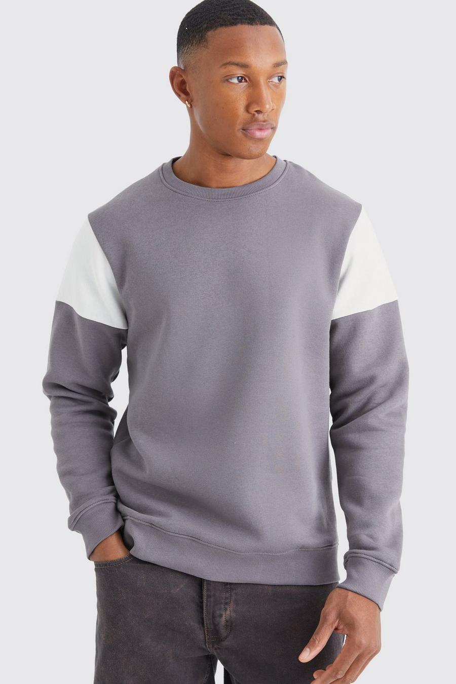 Charcoal Sweatshirt i slim fit med blockfärger image number 1