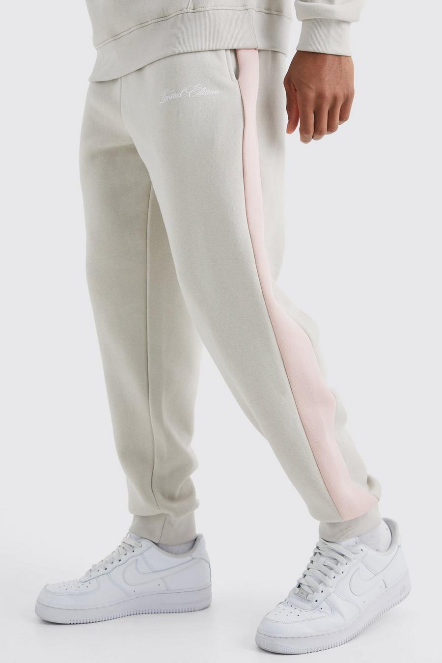 Light grey Limited Edition Regular Fit Colour Block Joggers