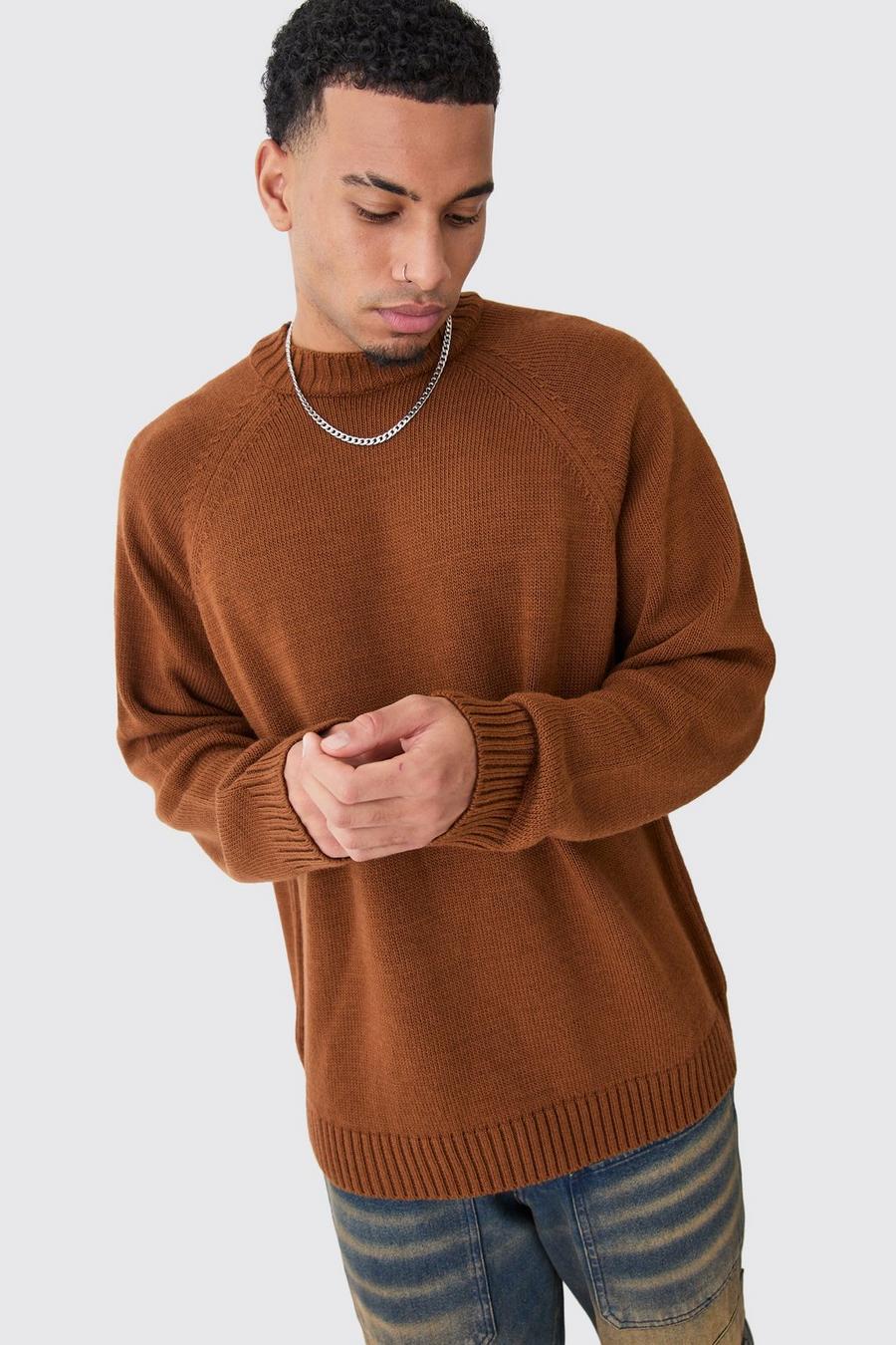 Rust Oversized Raglan Knitted Woven Label Jumper