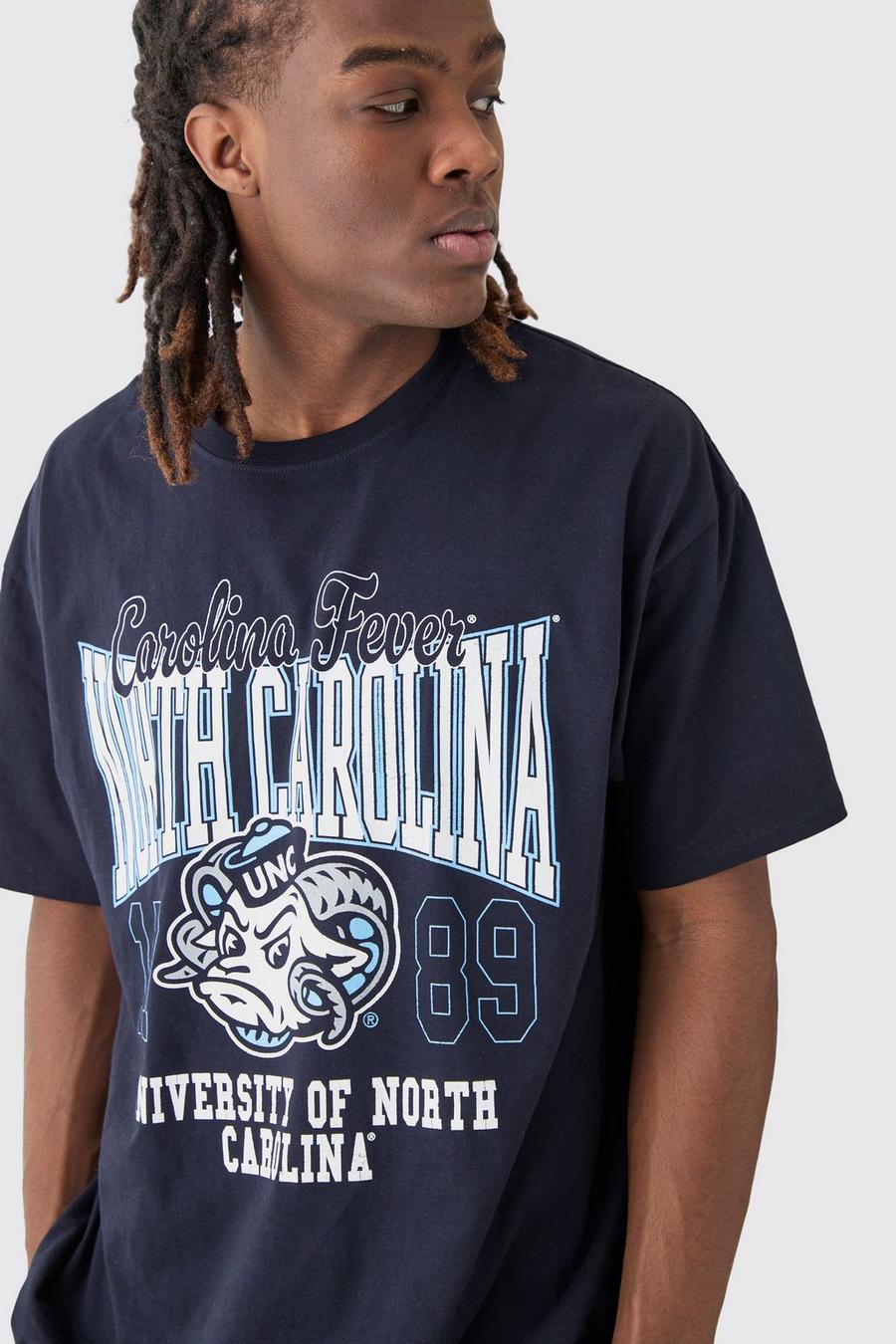 Camiseta oversize con estampado de North Carolina, Navy