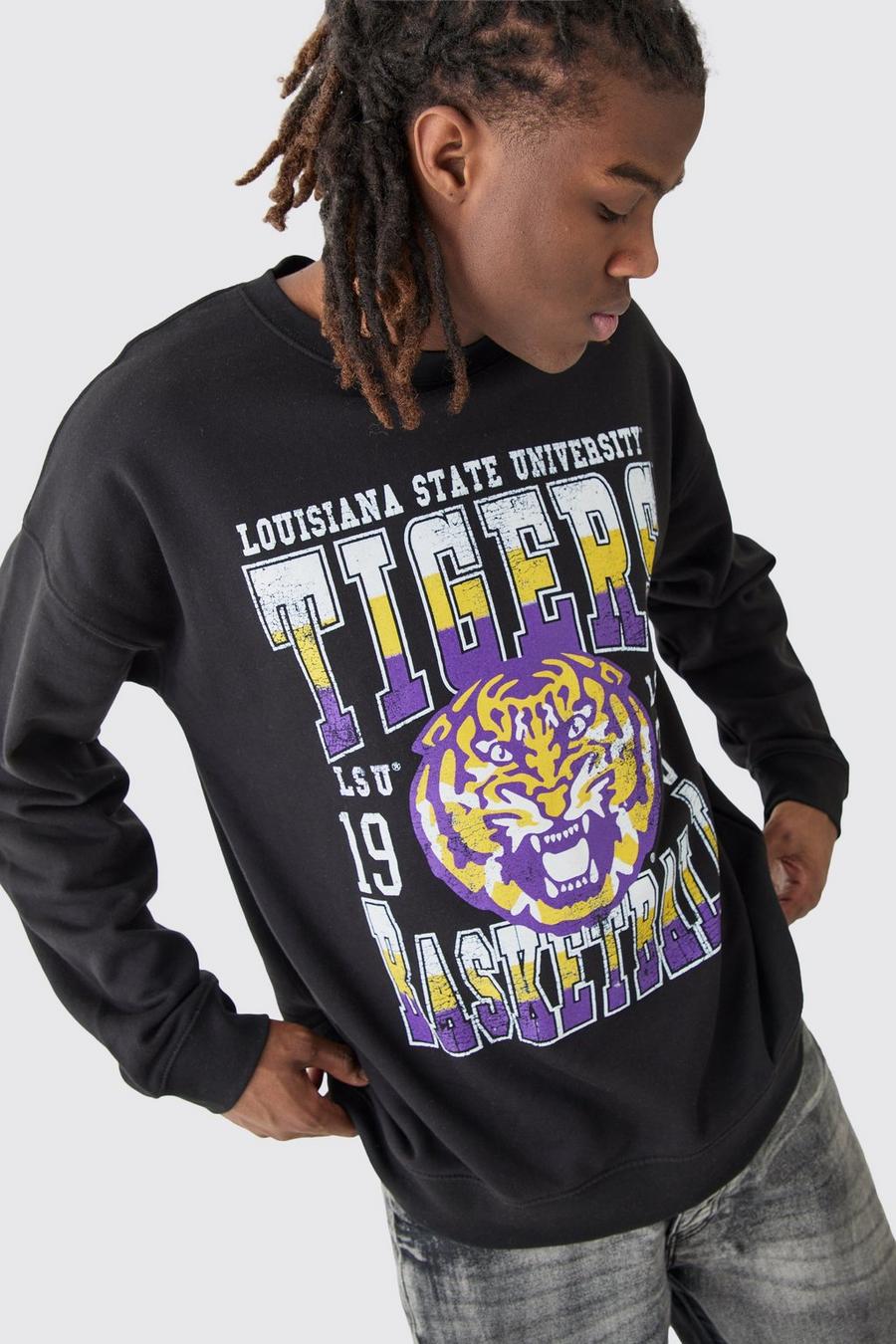 Oversize Sweatshirt mit lizenziertem Tiger-Print, Black