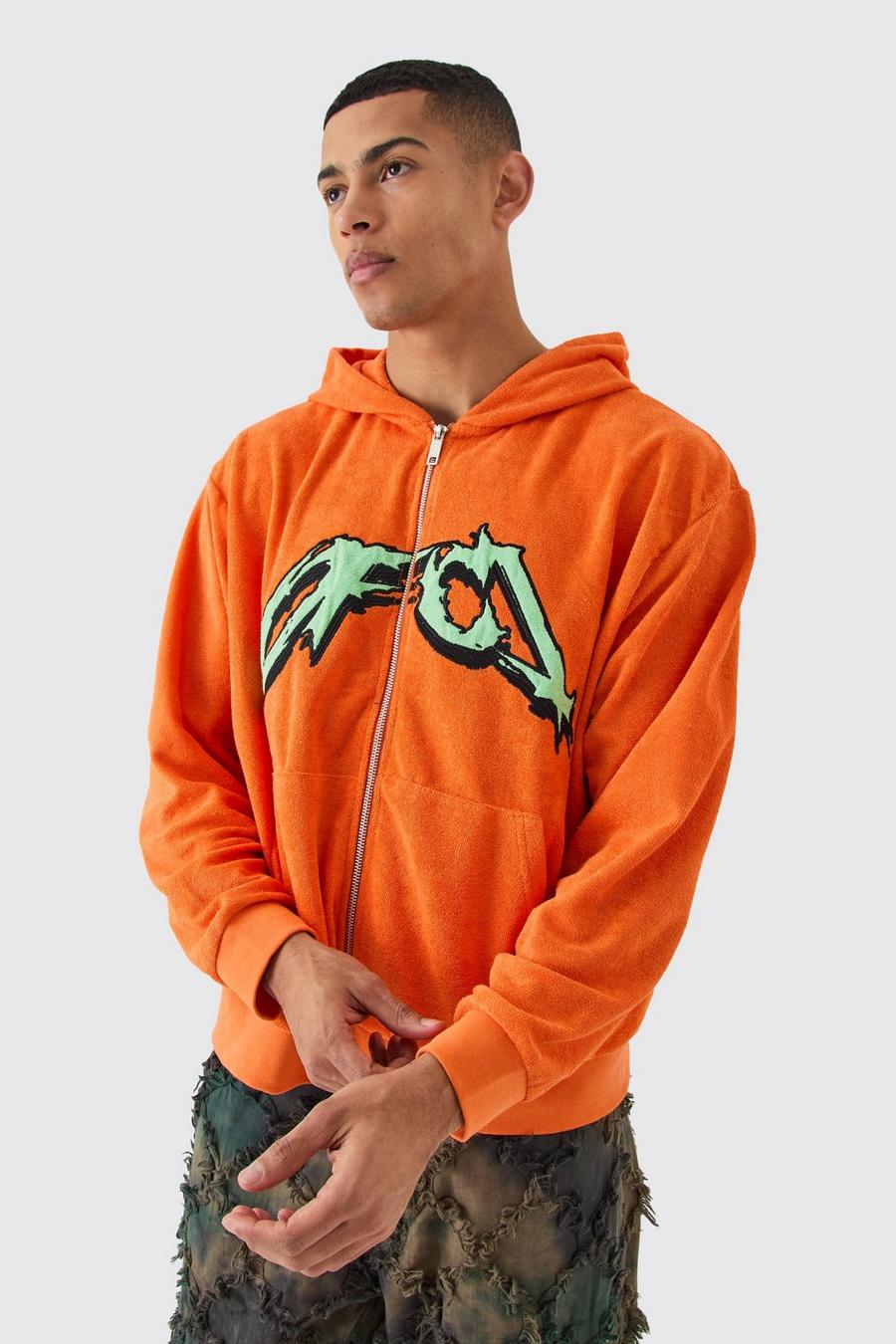 Orange Ofcl Oversize hoodie i frottétyg