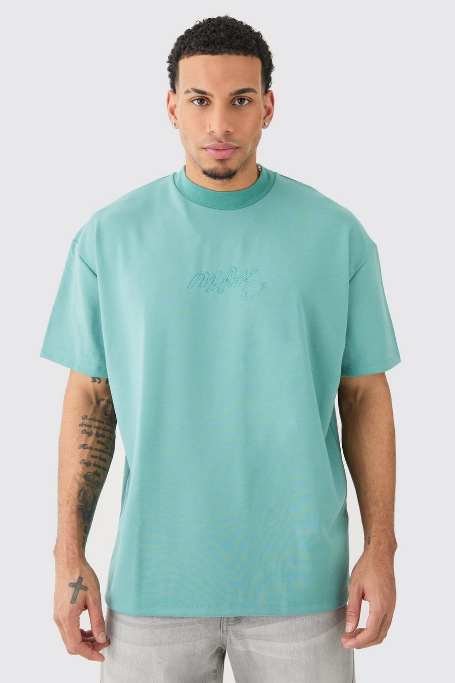 Teal Oversized Super Dik Geborduurd Premium T-Shirt