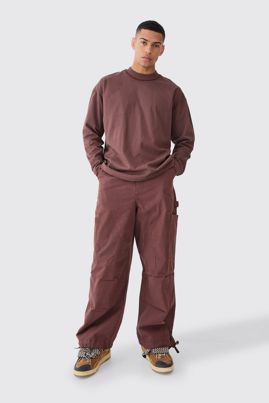 Chocolate Fixed Waist Washed Parachute Trousers