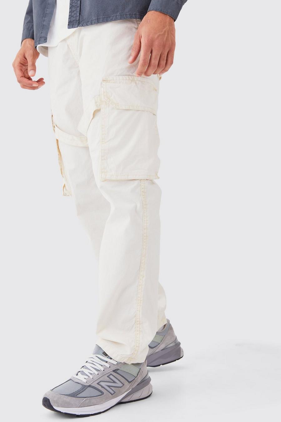 Stone Fixed Waist Overdye Strap Detail Straight Leg Trousers