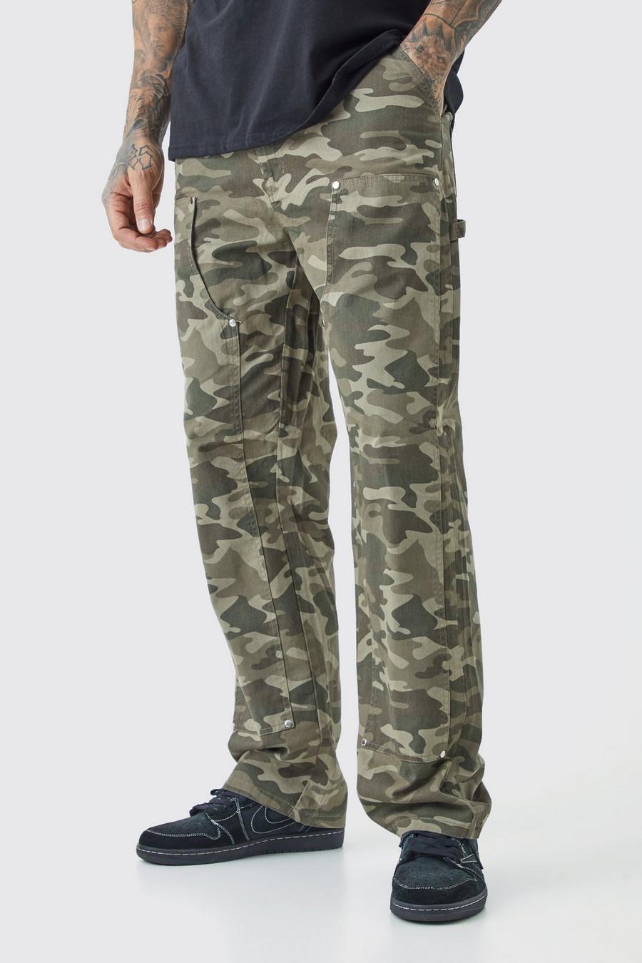 Tall - Pantalon charpentier large à imprimé camouflage, Multi