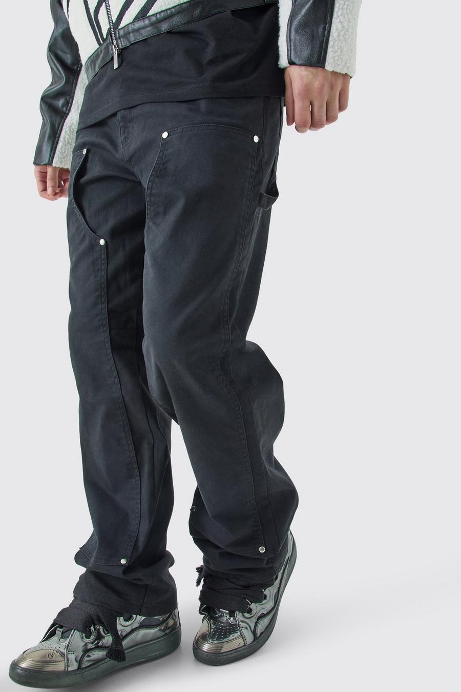 Black Tall Baggy Keperstof Utility Broek Met Tailleband