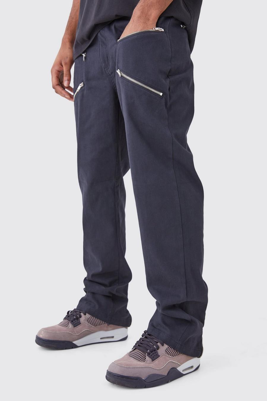 Black Tall Fixed Waist Straight Leg  Twill Zip Gusset Trouser