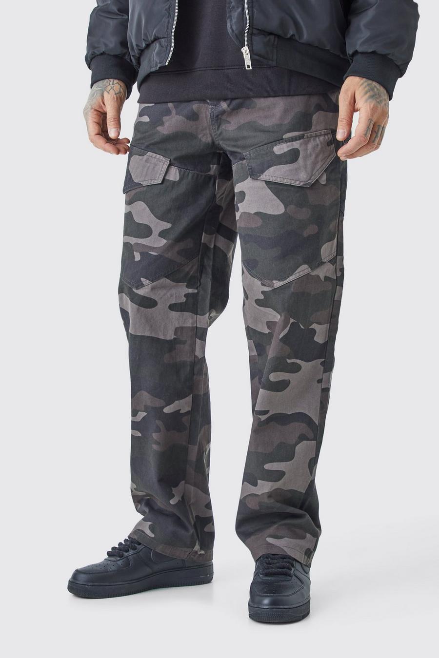 Multi Tall Fixed Waist Relaxed Asymmetric Camo Cargo Twill Trouser image number 1